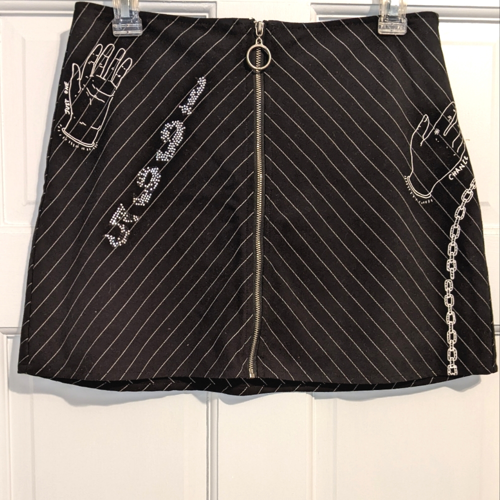 Forever 21 x Miyuki Hazem Goth E-Girl Black ZipUp Vintage 1995 Rhinestone Skirt